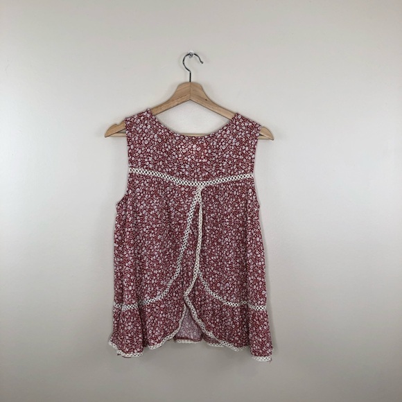 Anthropologie Maeve red floral split back sleeveless top size medium - Picture 9 of 12